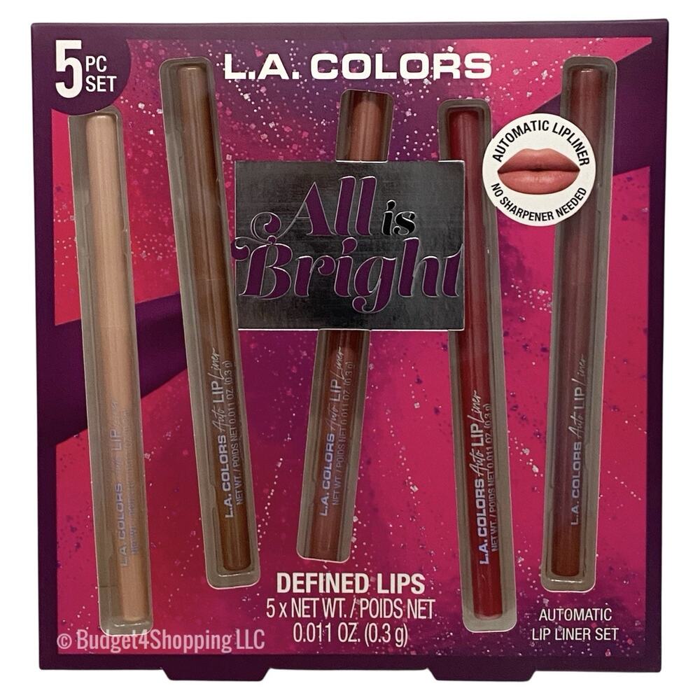 L.A. COLORS All Is Bright 5 Automatic Lip Liner Set, Defined Lips